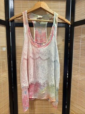 Daytrip Y2K Pastel Tie-Dye Lace Layered Camisole - White & Multicolor